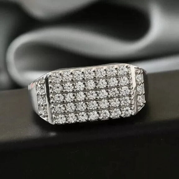 2Ct Round Cut Simulated Diamond Cluster Men's Wedding Ring 14K White Gold Plated 925 Sterling Silver