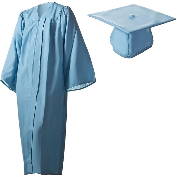 Honors Graduation Academic Cap and Gown Set (Light Blue, Matte, Size 33) - Unisex - for heights (3'10" - 4'1")