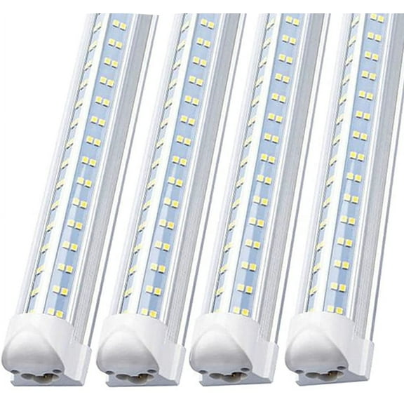 4 Pack, 8ft LED Shop Light Fixture - 120W T8 Integrated LED Tube Light - 6500K 19800LM V-Shape Linkable - High Output - Clear Cover - Plug and Play - 270 Degree Lighting for Garage, Shop, Barn