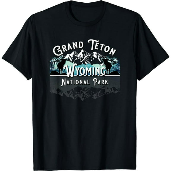 Vintage Grand Teton National Park Vacation Black T-Shirt Short Sleeves For Men Women