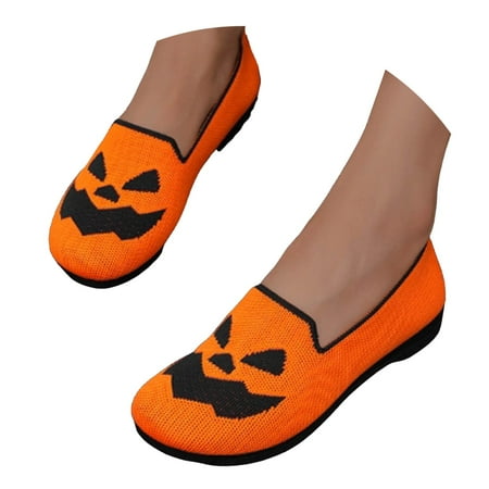 Oyedens Halloween Slip on Loafers Walking Shoes for Women Funny Pumpkin Flats Women s Casual Shoes