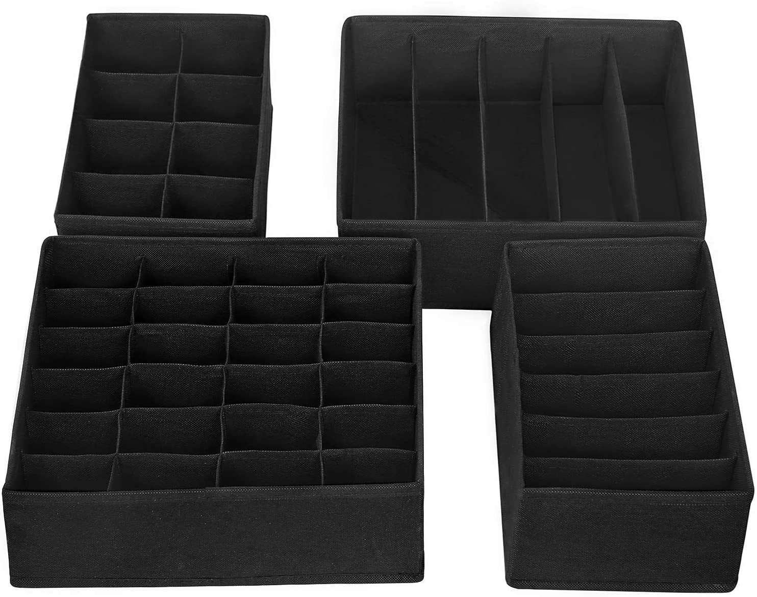 Collapsible Closet Dividers for Bras Socks Black RUS04H Ties and Scarves SONGMICS Drawer Organiser Set of 4 Underwear Foldable Storage Box 