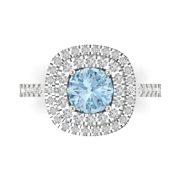 Solitaire with Accents Engagement Ring for Women - 1.615ct Natural Aquamarine in 14K White Gold Promise Ring