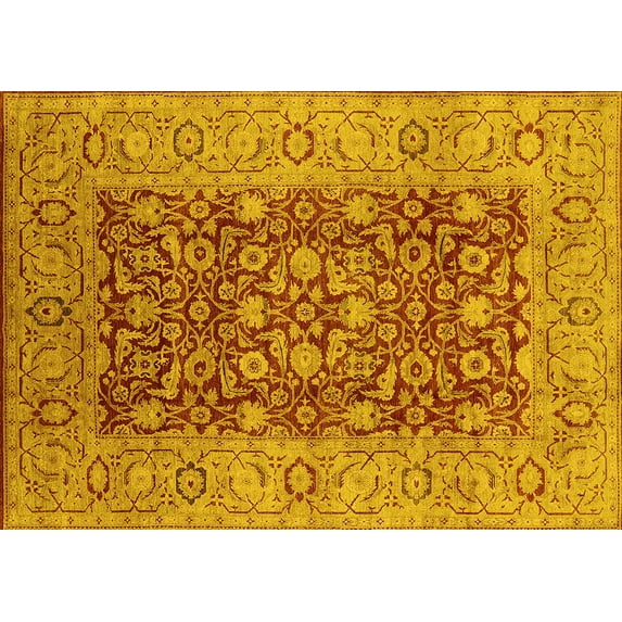 Ahgly Company Machine Washable Indoor Rectangle Oriental Yellow Industrial Area Rugs, 6' x 9'