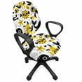 thumbnail image 1 of Fish Office Chair Slipcover, Underwater Fish Starfish Octopus Whale Coral Aquarium Doodle, Protective Stretch Decorative Fabric Cover, Standard Size, Earth Yellow Black and White, by Ambesonne, 1 of 5