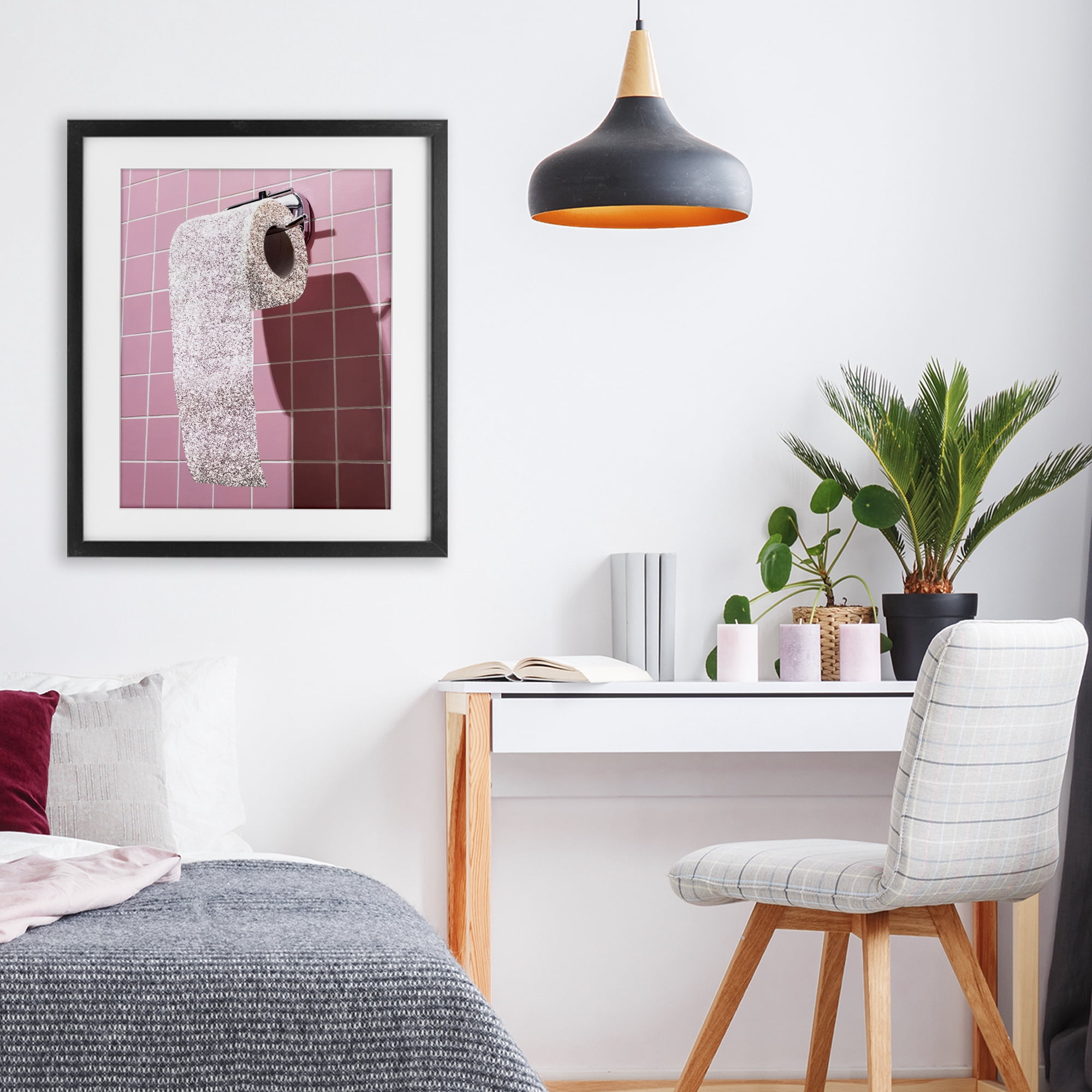 Stupell Industries Glitter Pink Toilet Paper Black Framed Print Under Glass, design by CAD Designs