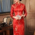 thumbnail image 6 of Quixlent Women Classic Chinese Dress Chinese Style Vintage Flower Print Stand Collar Long Sleeve Side Split Ankle Length Maxi Dress Qipao Cheongsam, 6 of 8