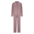 thumbnail image 3 of Women's Fleece Lined Pajamas Set Solid Lapel Long Sleeve Shirts and Pants Sets 2024 Winter Comfy Warm Loungewear with Pocket, 3 of 5