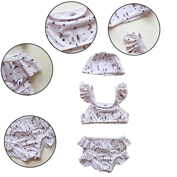 LYMAYTER Toddler 3PC Bikini Set Baby Girl Sleeveless Cute Swimwear Quick Dry Summer Swimsuit 6M-6Y