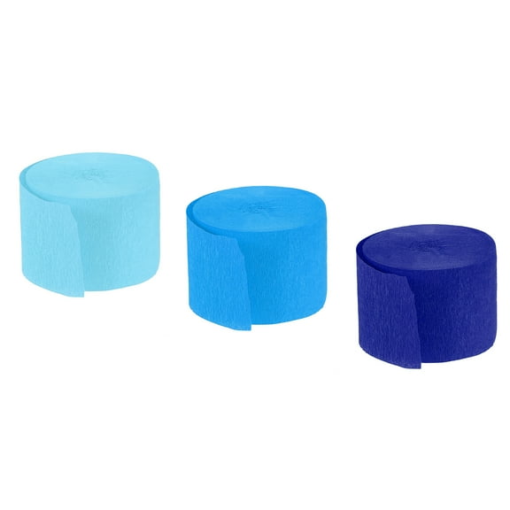 Crepe Paper Streamers 3 Rolls 72ft in 3 Colors for DIY Decorations(Sea Blue,Sky Blue,Teal)