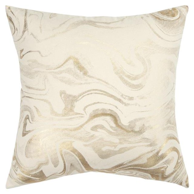 HomeRoots 403288 Dreamy Gold & Ivory Marble Pattern Throw Pillow
