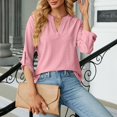 thumbnail image 5 of MIXUE Womens Summer Tops Summer Solid Color V Neck 3/4 Sleeve Loose Casual T-shirts Daily-Wear,Pink,M, 5 of 6