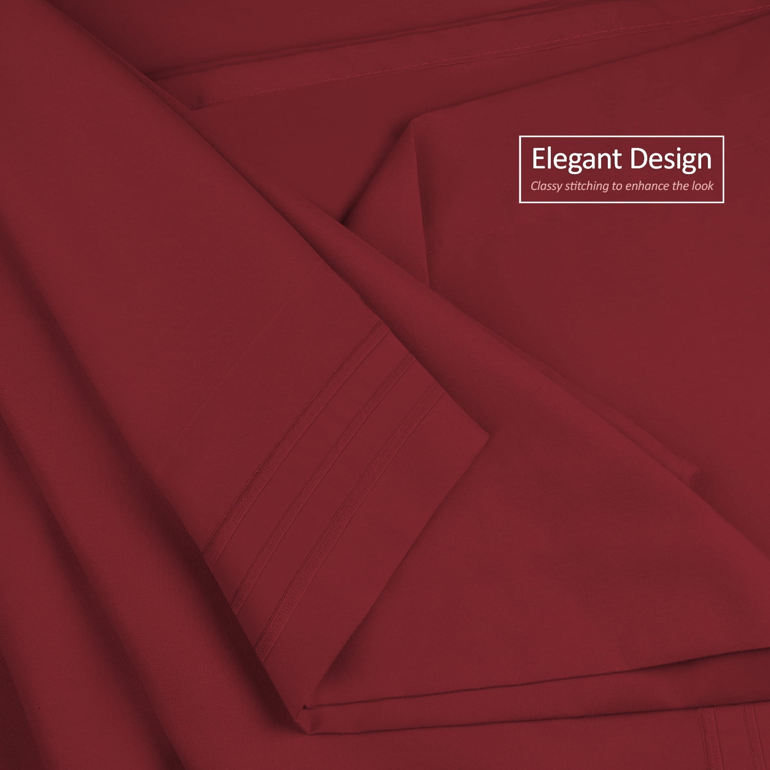 Clara Clark Premier 1800 Microfiber Collection 3-Line Bed Sheet Set, Twin Size, Burgundy Red