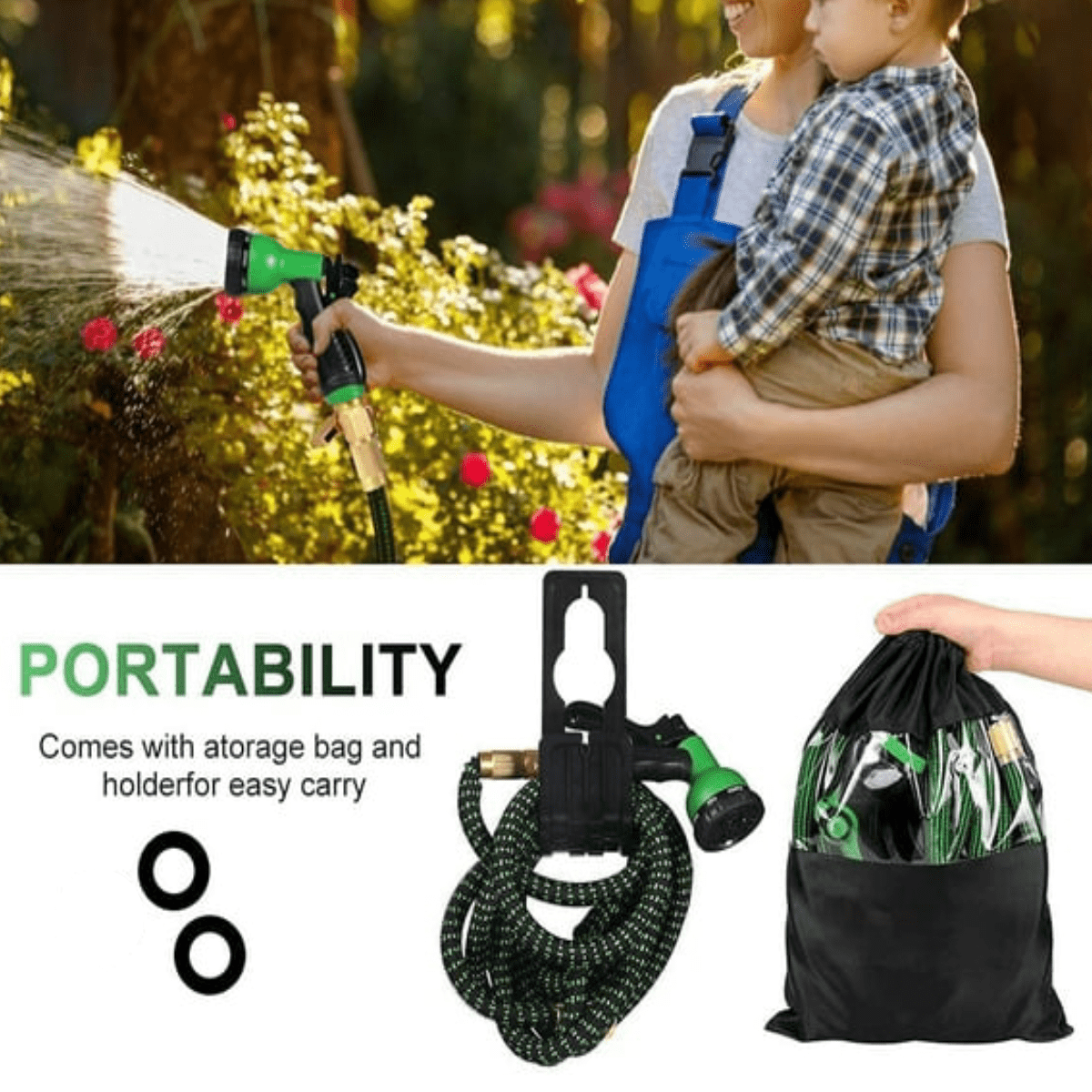 Expandable Water Garden Hose 50ft Upgraded Leakproof Lightweight No-Kink Garden Hose Flexible Expanding Water Hose(Black Green)