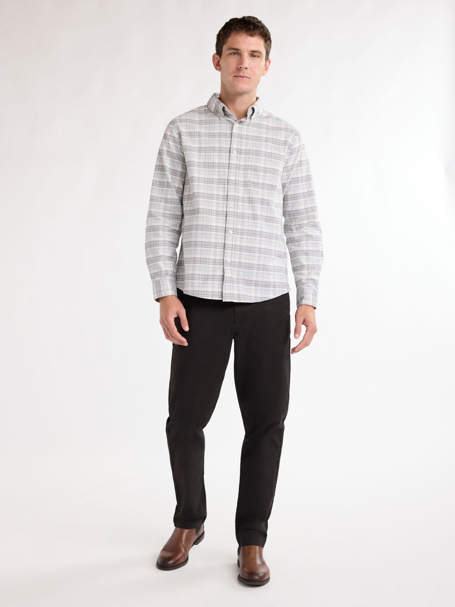 Free Assembly Men's Oxford Woven Shirt With Long Sleeves, Sizes XS-3XL