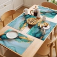 thumbnail image 5 of Turquoise Gold Marble Placemats Set of 12 Abstract Simple Teal Geometric Place Mats Indoor Wipeable Table Mats Washable Cloth Dining Table Placemats for Kitchen Holiday Party Home Decor 13x19 Inch, 5 of 9