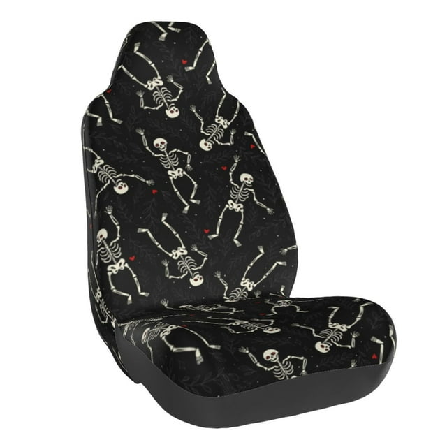 Wukai Happy Skeletons Dancing Full Set Car Seat Covers with Soft Padding Universal Auto Front Seats Protector and Cushion Mat