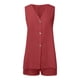 thumbnail image 4 of Conjunto oversize de lino para mujer: chaleco con cuello en V + pantalones cortos elásticos. Prenda informal de verano transpirable., 4 of 5