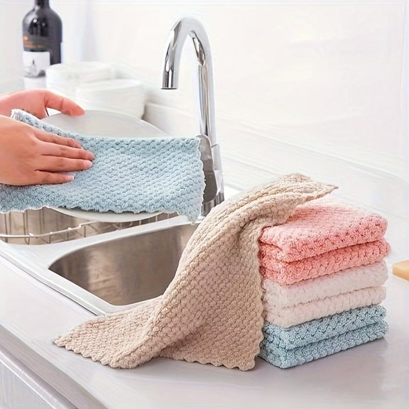 AIGIA Ultra-Absorbent Microfiber Kitchen Towels Thick Dish Cloths for Drying Cleaning Reusable Washable Multi-Purpose Household Cleaning Rags(5/10 Pack)