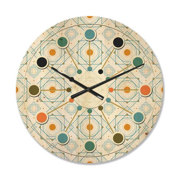 Designart 'Retro Minimal Patttern in Blue and Orange' Mid-Century Modern Wood Wall Clock