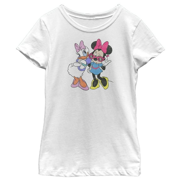 Girl's Mickey & Friends Daisy Duck and Minnie Mouse Graphic Tee White Large