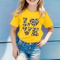 thumbnail image 2 of FINALGANG Girls Kids Casual Short Sleeve TShirts Leopard Print Letter Heart Graphic Crewneck Loose Fit Tees For Summer Daily Wear Yellow 10-11 Years, 2 of 4