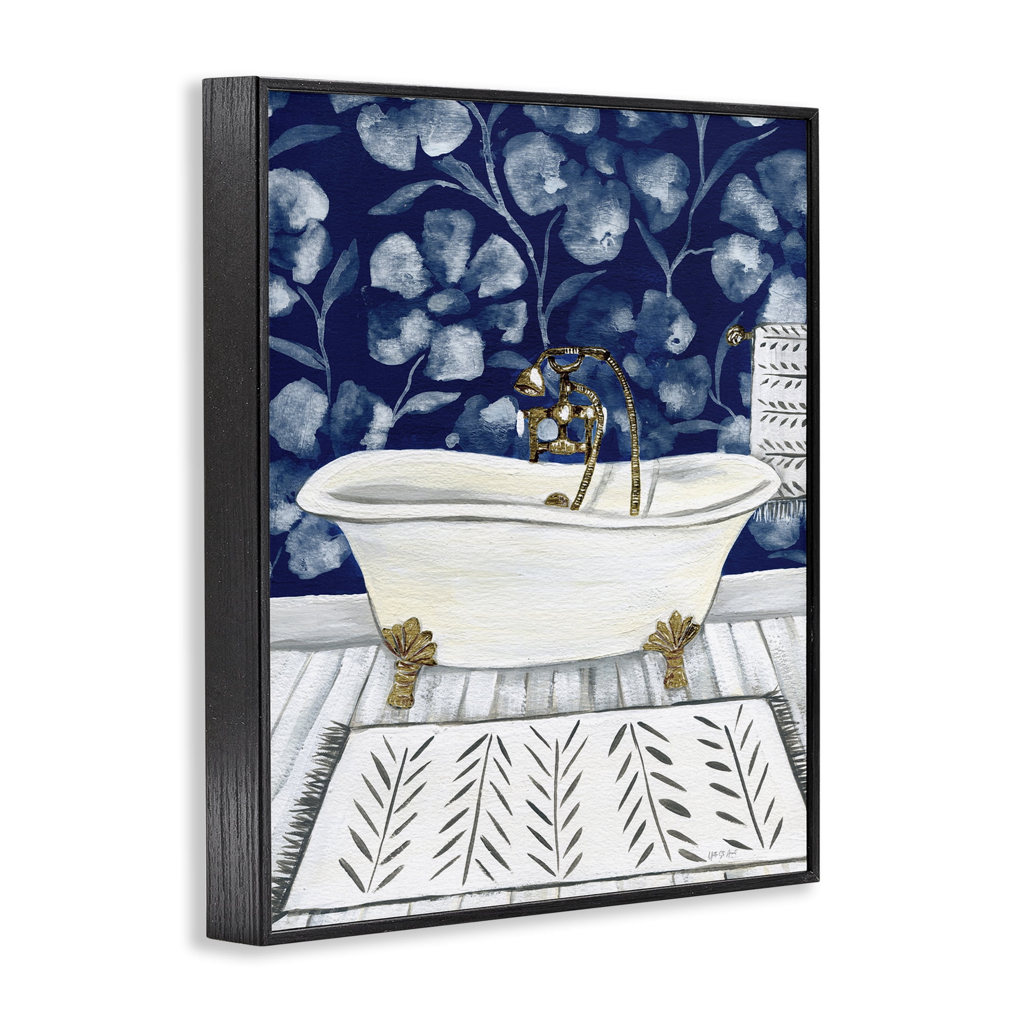 Stupell Industries Bold Blue Bathtub Typography Painting Black Framed Art Print Wall Art, 16 x 20