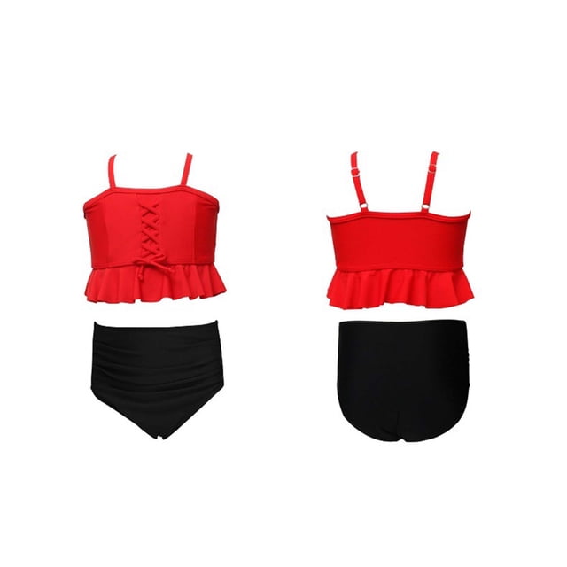 Girls Two Piece Swimsuit Set 2026 Solid Color Ruffle & Bikini for Beach Pool Size 6-14 Years