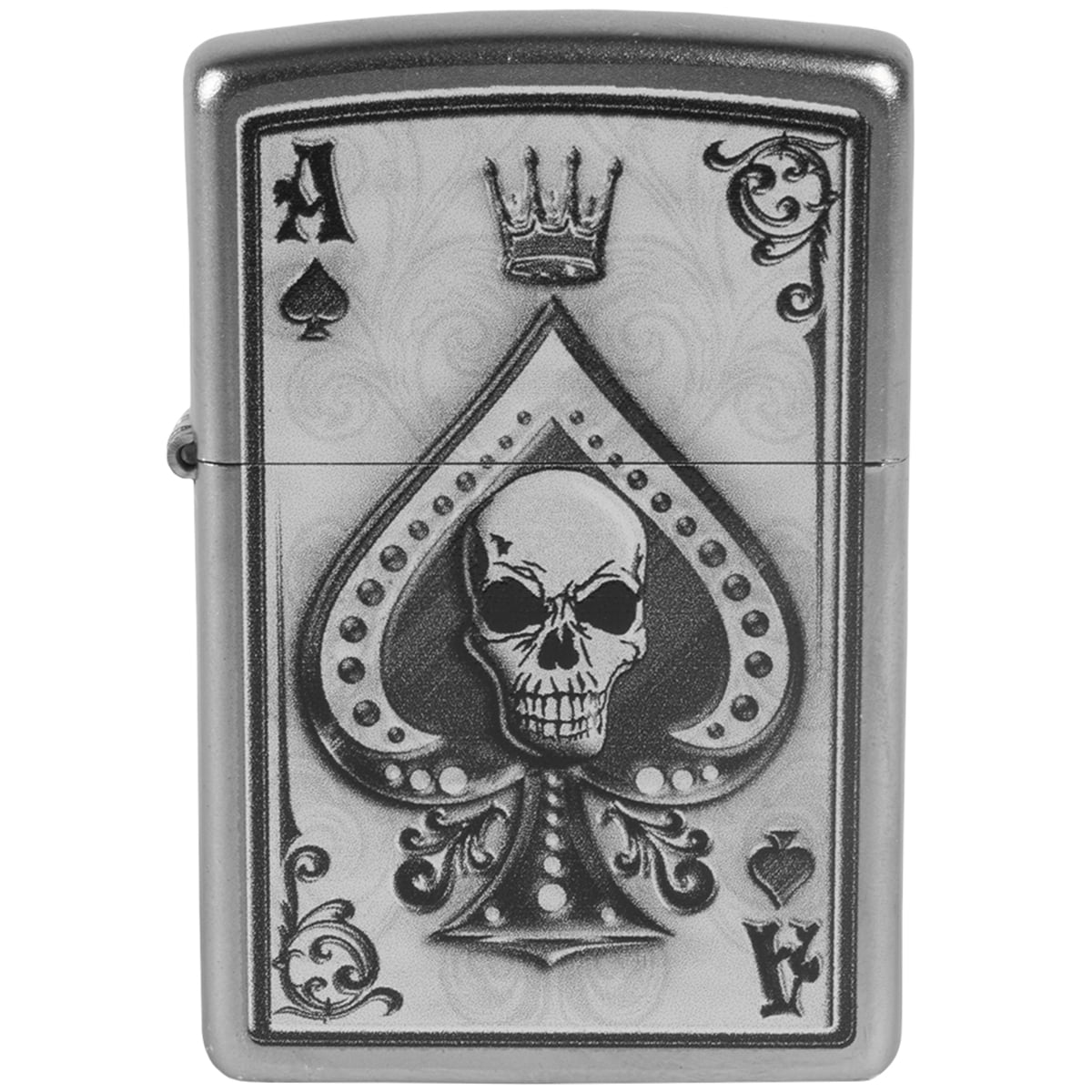 Zippo Ace Skull Satin Chrome Windproof Pocket Lighter