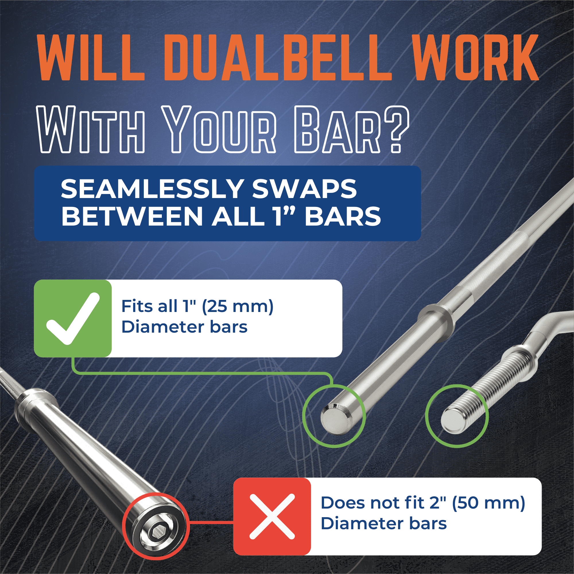 Dualbell Dumbbell Barbell Converter- Black w/Green Weight Collars- for 1" Standard Bars, Max 250lb Capacity - Dumbbell Converter Home Gym Equipment, Versatile Weight Lifting Set, For Men and Women