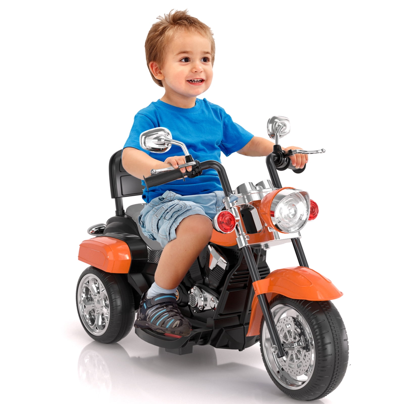 GLAF Kids Motorcycle for Boys & Girls Ages 3-6, 6V Battery Powered Electric Motorbike, 3 Wheels Ride on Toys with LED Lights, Bluetooth Music, Orange