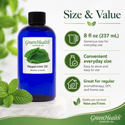 GreenHealth Peppermint Essential Oil, 8 fl oz,Mint Essential Oil, Plastic Bottle, Aromatherapy Oil, Diffuser Oil, DIY Candle Soap Room Spray Oil
