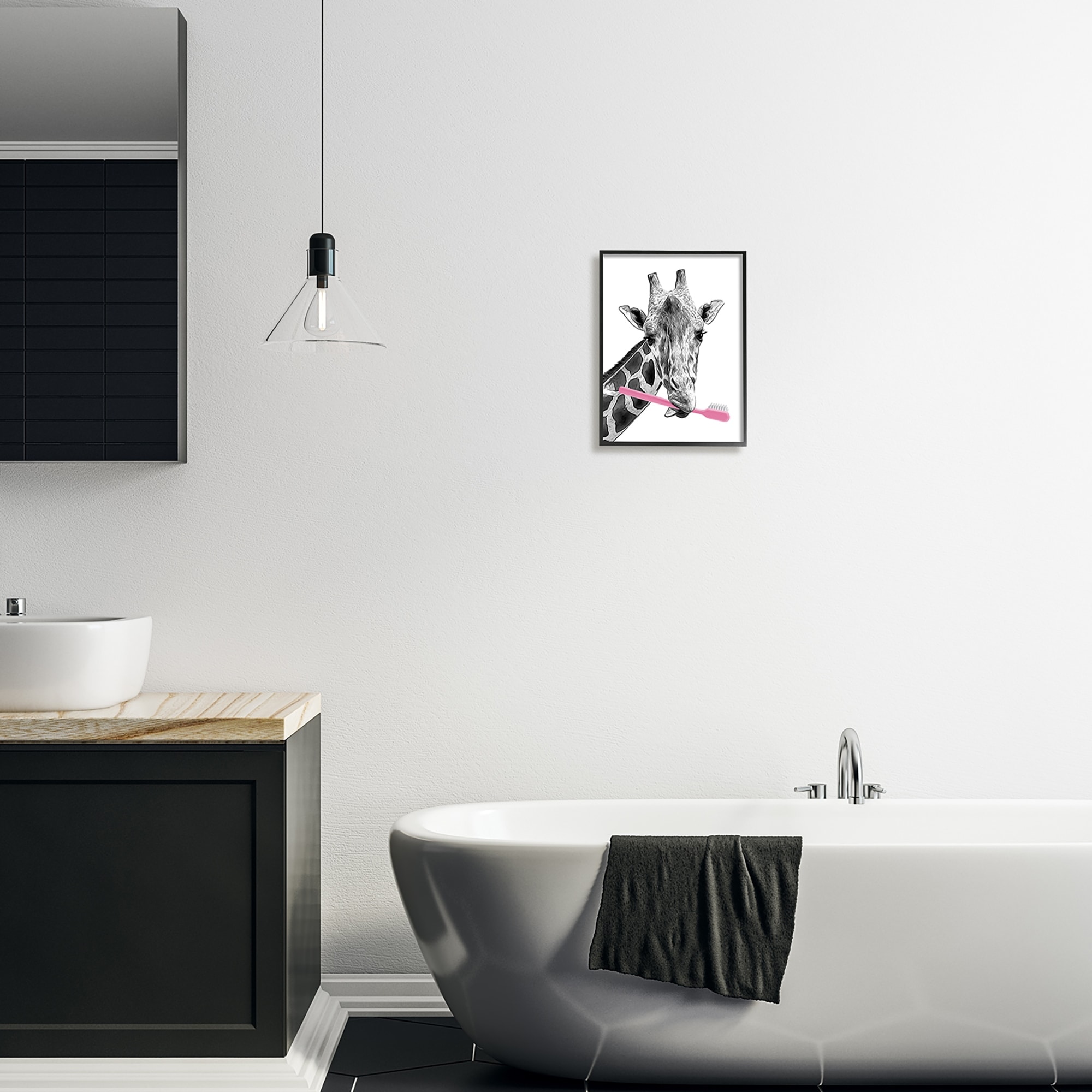 Stupell Industries Funny Animal Bathroom Toothbrush Animals & Insects Painting Black Framed Art Print Wall Art