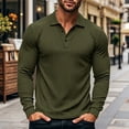 thumbnail image 2 of SeCaotees Men Long Sleeve Henley Polo Shirts Button Placket Striped Cuff Detail Muscle Fit Soft Knit For Leisure And Weekend Outing Tops Army Green,L, 2 of 8
