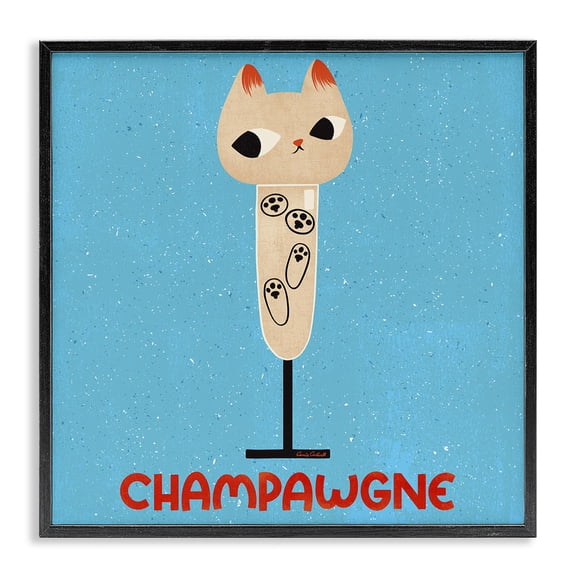 Stupell Industries Eclectic Champawgne Feline Wine Black Framed Giclee Art, 12 x 12, by Carrie Cantwell
