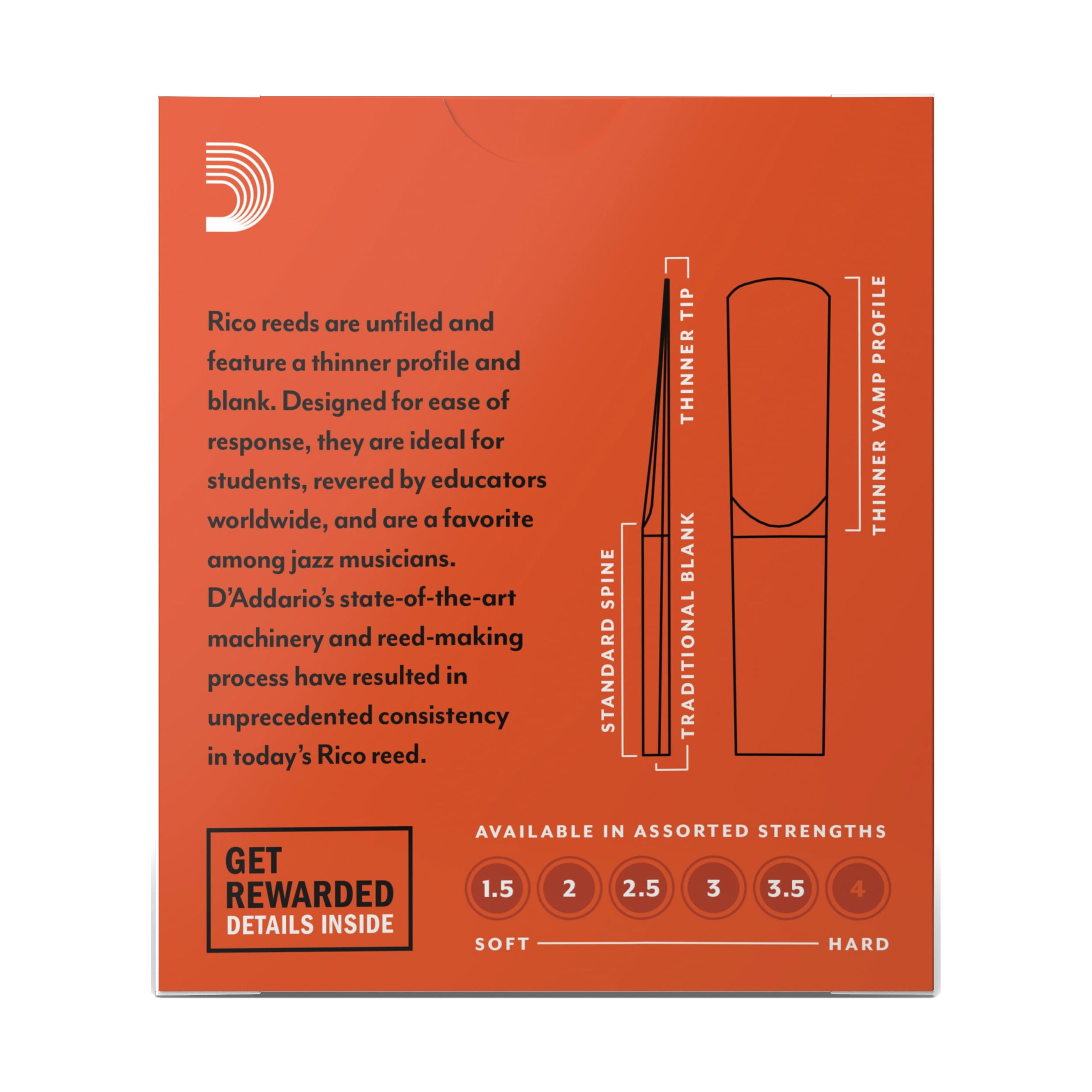 Rico by D'Addario Eb Clarinet Reeds Strength 1.5, 10-pack