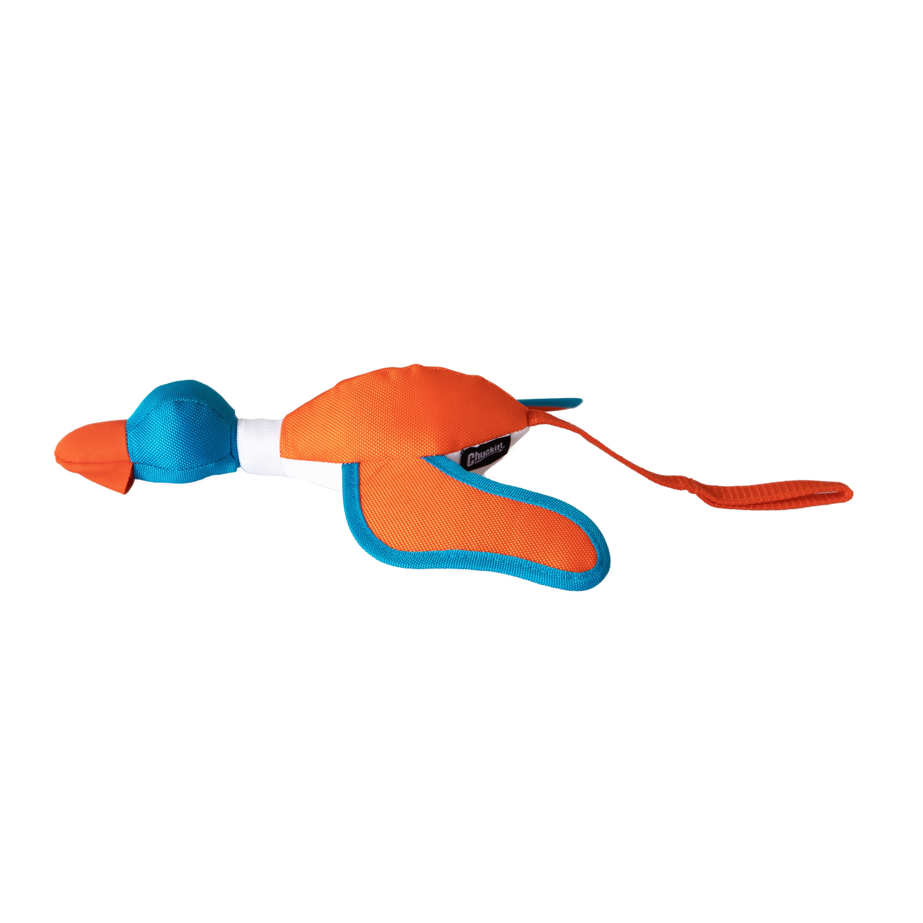 Chuckit! Flying Duck Slingshot Fetch Toy, Orange & Blue – Crinkle Fabric Duck for Dogs Up to 100 lb, Pack of 1