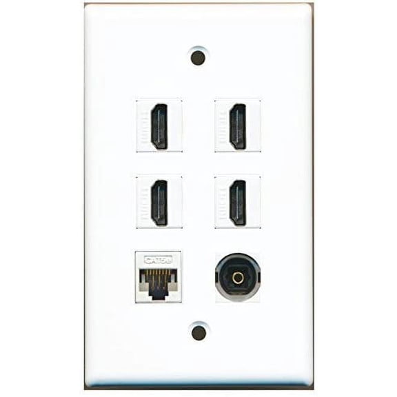 RiteAV - 4 HDMI and 1 - Ethernet Cat5e and 1 - Toslink Port Wall Plate White