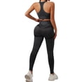 thumbnail image 3 of Women's 2 Piece Workout Set, Seamless Yoga Bra and High Waist Butt Lifting Yoga Pants, High Compression Fitness Outfit for Gym, Running, Yoga and Daily Wear-Black, 3 of 5