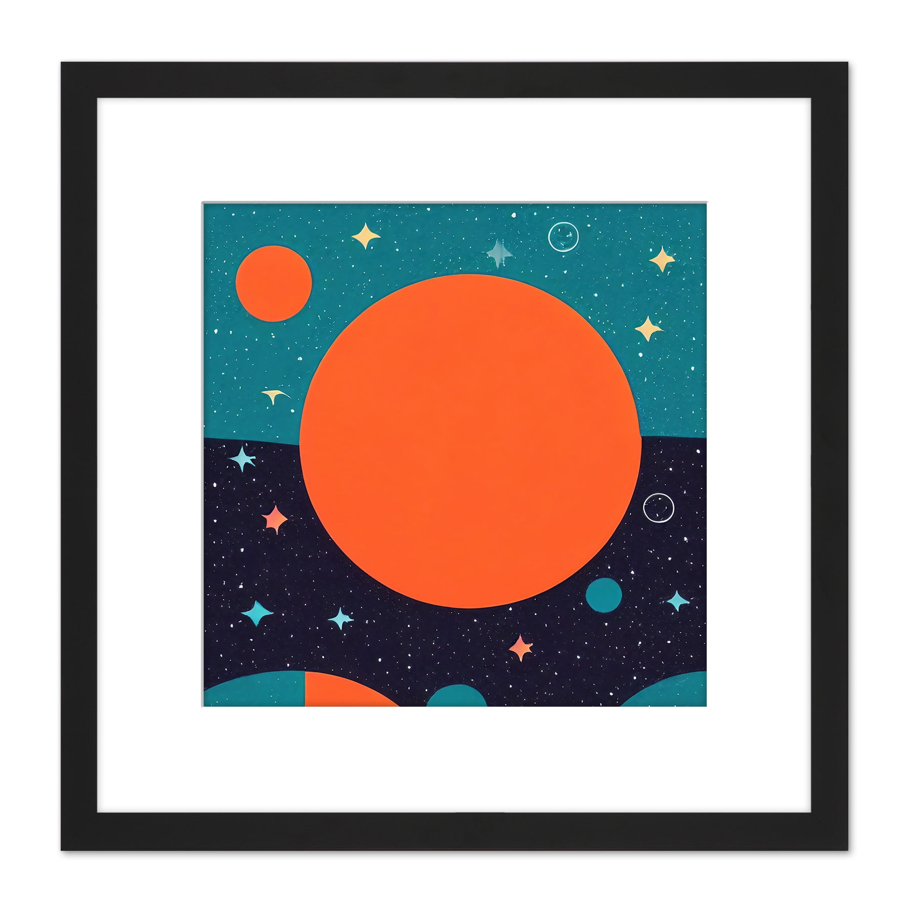 Abstract Planets In Space Cosmos Stars Orange Turquoise Painting Square ...