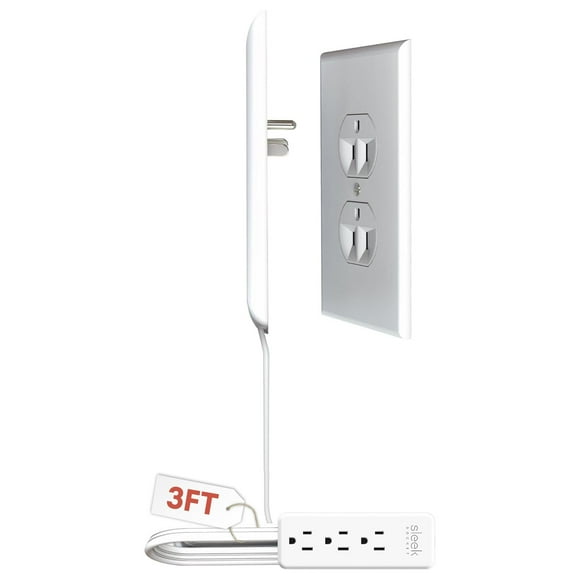 Sleek Socket Corrector de salida ultrafino original y patentado con kit de corrector de cable, cable de extensión plano con tira de alimentación de múltiples salidas, ideal para mejoras en el hogar, o