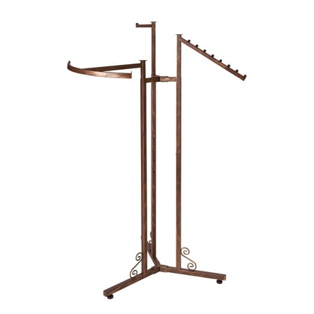 Boutique Cobblestone 3-Way Rack with Adjustable Arms - Premium Clothing Display Rack for Retail - Durable and Elegant Retail Clothing Rack for Stylish Store Presentation Height: 48" (min) to 72" (max)