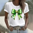 thumbnail image 4 of FRSASU Womens T-Shirt,Crewneck Tee Green Bow Shamrock Short Sleeve Casual T Shirts Basic Tees White, 4 of 5