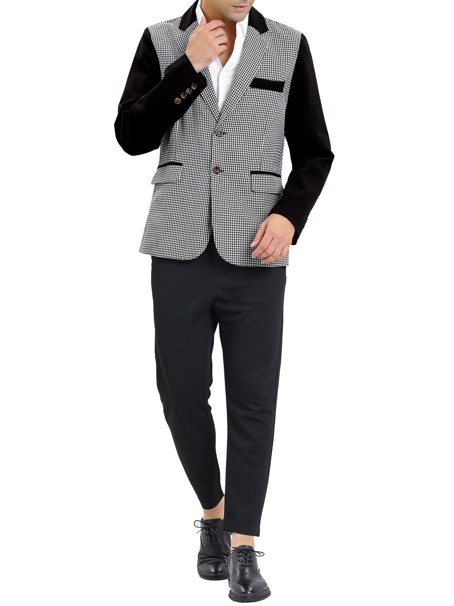 Unique Bargains Men's Button Down Slim Fit Plaid Pattern Jacket Blazer