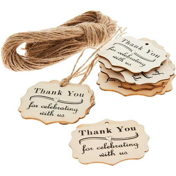 Juvale 100-Pack Wood Thank You Tags with Twine for Wedding and Baby Shower Party Favors, 2 Inches