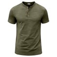 thumbnail image 4 of Zimjoy Men's Henley T Shirt Short Sleeve Stretchy Button Placket Loose Fit T-Shirts Casual Everyday Crew Neck Top Army Green 3XL, 4 of 6
