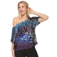 thumbnail image 3 of Womens Off-shoulder Sexy Blouses Loose Shirt Tops Glistening Sequin Tank Top Blouse, 3 of 6