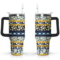 40oz Boho Patchwork Tumbler with Handle Lid and Straw,Bohemian Style Colorful Floral Tumblers Gifts for Women Girls Men Adults（Black）