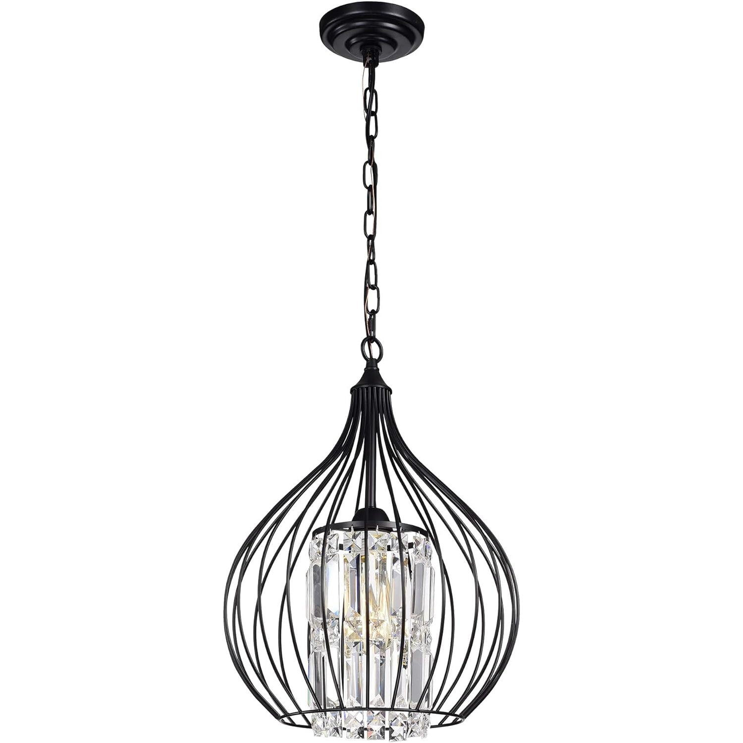 Warehouse of Tiffany Johanne Matte Black 1-Light Pendant with Crystal Shade