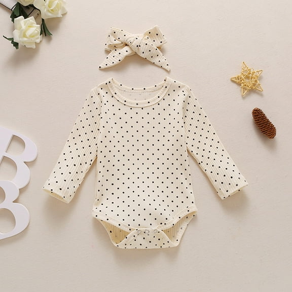 Herrnalise Newborn Baby Boys Girls Long Sleeves Ribbed Romper Bodysuit Headband Outfits